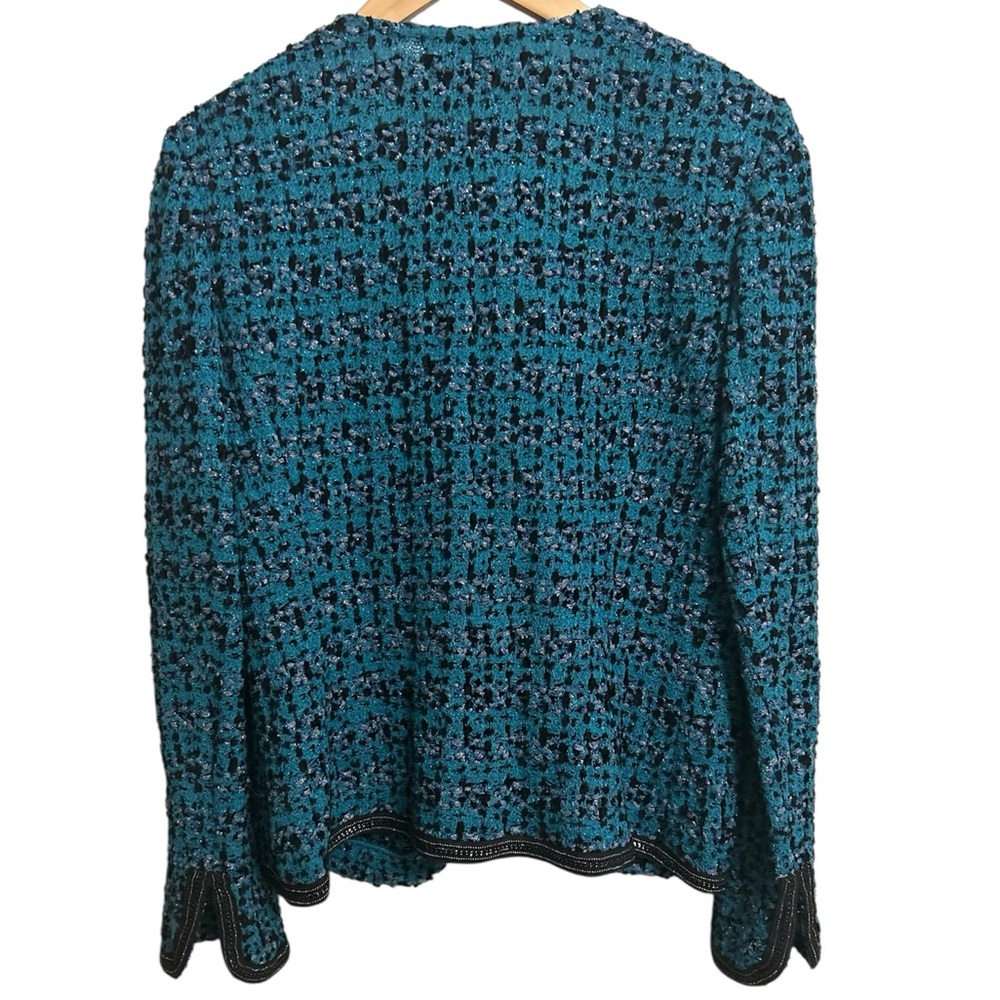St. John Collection Teal Bouclé Black-Trimmed Jacket - Picture 3 of 10